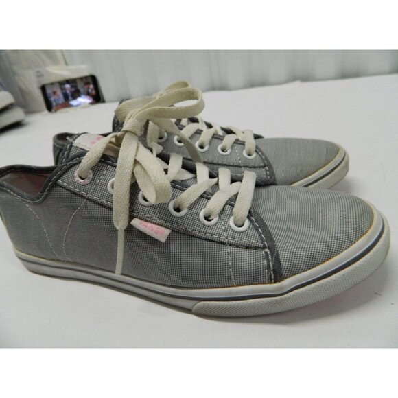 Size 7 Vans Womens Gray Canvas Low-Top Sneakers US Lace-Up Closure Preppy Pink - Picture 6 of 9